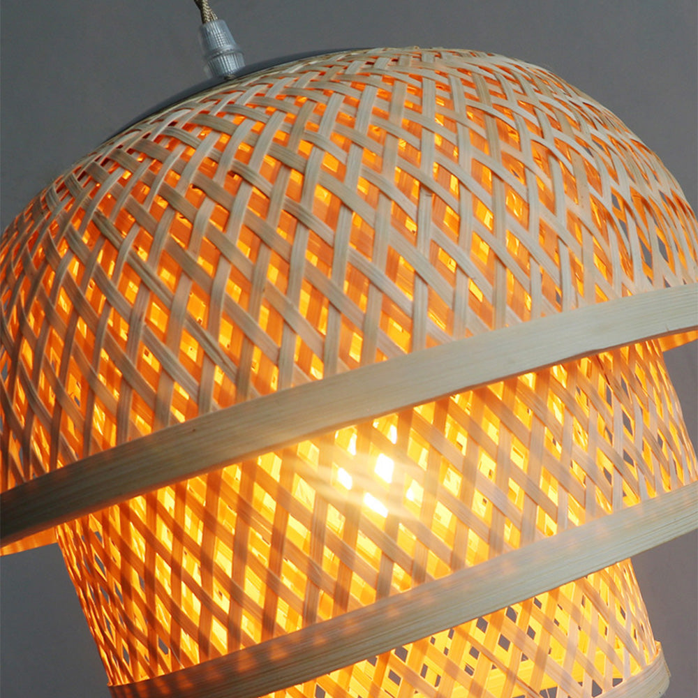 Smuk håndlavet bambus loftslampe | Justerbar længde 150 cm | Naturligt organisk design | Lyskilde E27 ikke inkluderet | 110V-120V | Perfekt til