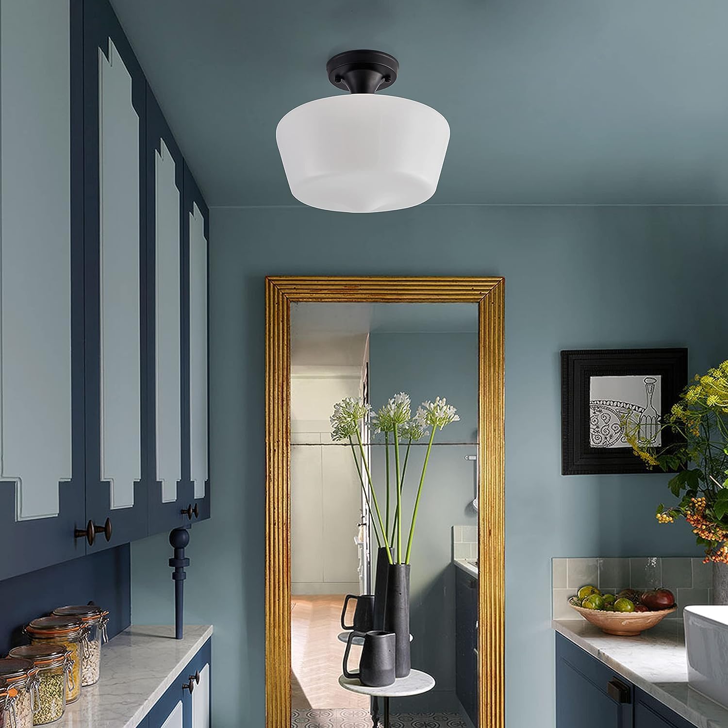 Bauhaus Inspireret Creme Messing | Jern og Glas Design | 30 cm Diameter | Ideel til Gang og Stue | Elegant Skandinavisk Look | Lyskilde E26 | Sort og