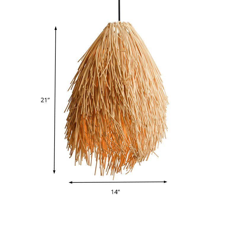 Hængelampe i flet | Asiatisk design | Beige farve | 1-lys pendel | Passer til restaurant | E26/E27 fatning | LED-kompatibel | Naturlig stil | Højde: