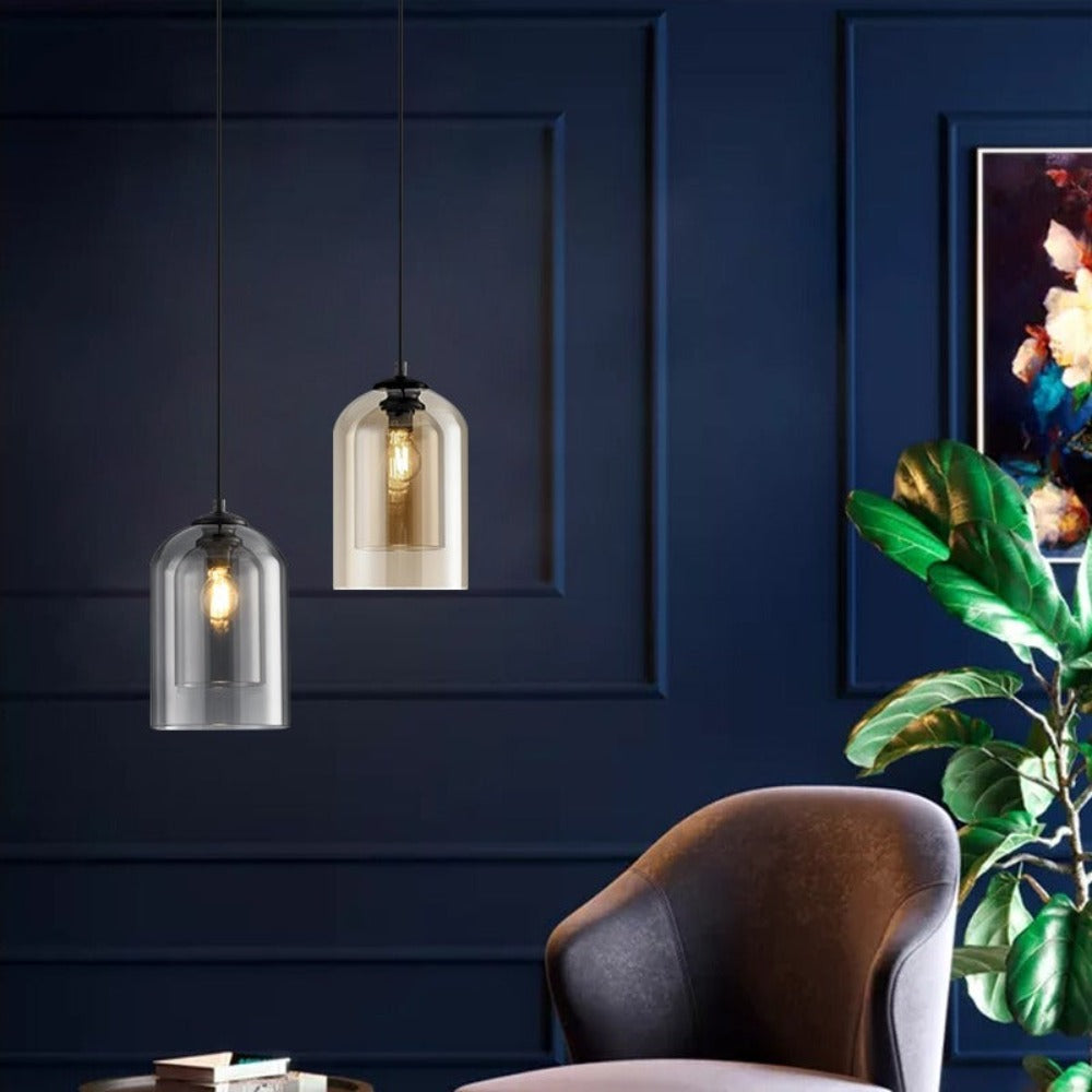 Moderne Hængelampe i Glas | 15 x 15 x 22 cm | Justerbar 150 cm | E27 Pære 5W | Varm Hvid