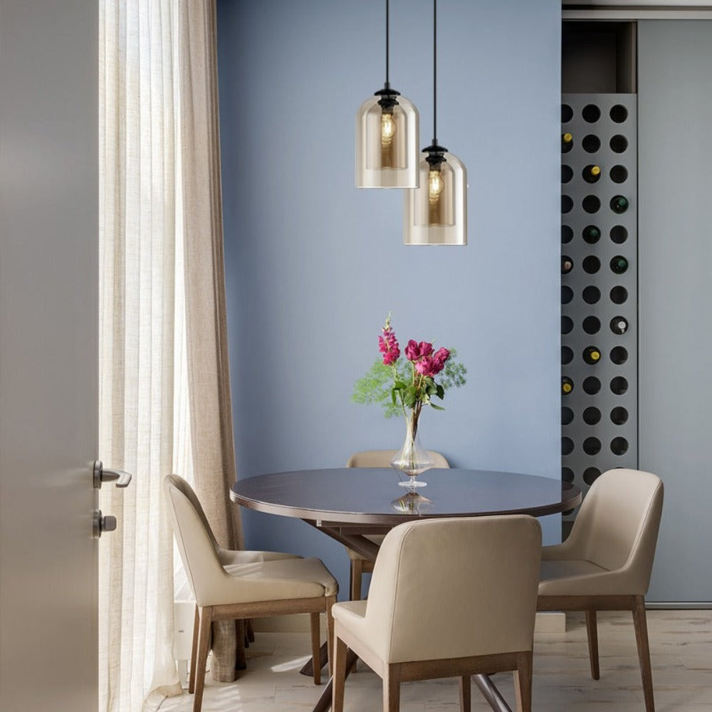 Moderne Hængelampe i Glas | 15 x 15 x 22 cm | Justerbar 150 cm | E27 Pære 5W | Varm Hvid