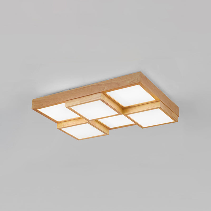 Træ Loftslampe LED | Firkantet Design | 4/6/9 Pærer | Varm/Hvid/Naturlig Lys | Moderne Træfinish | Bæredygtig