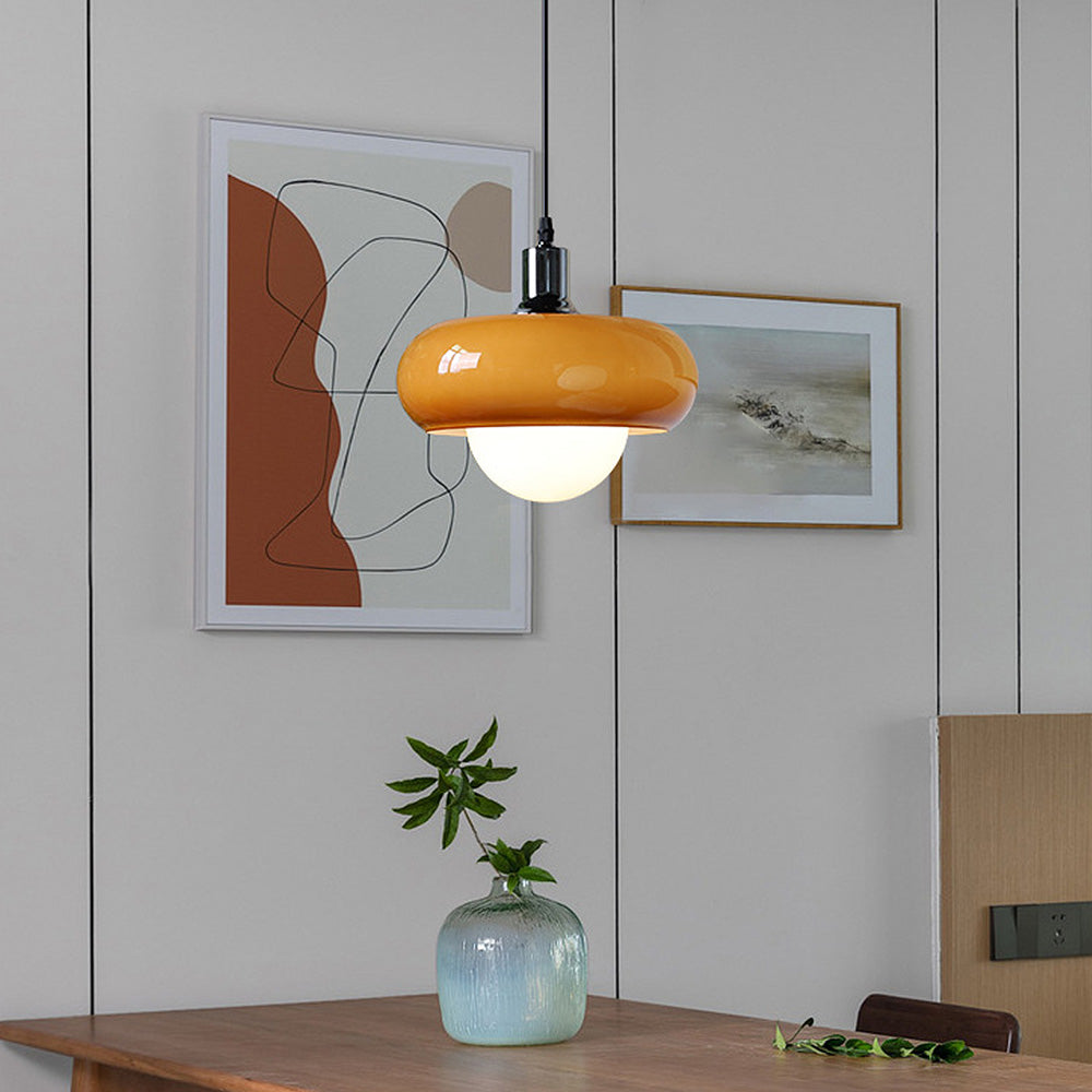 Bauhaus inspireret | Kuppelformet hængelampe | Kaffe glas | Loftslampe | Ø28cm | Glaskunst og jern | Justerbar kabellængde 1.5m | Ikke inkluderet