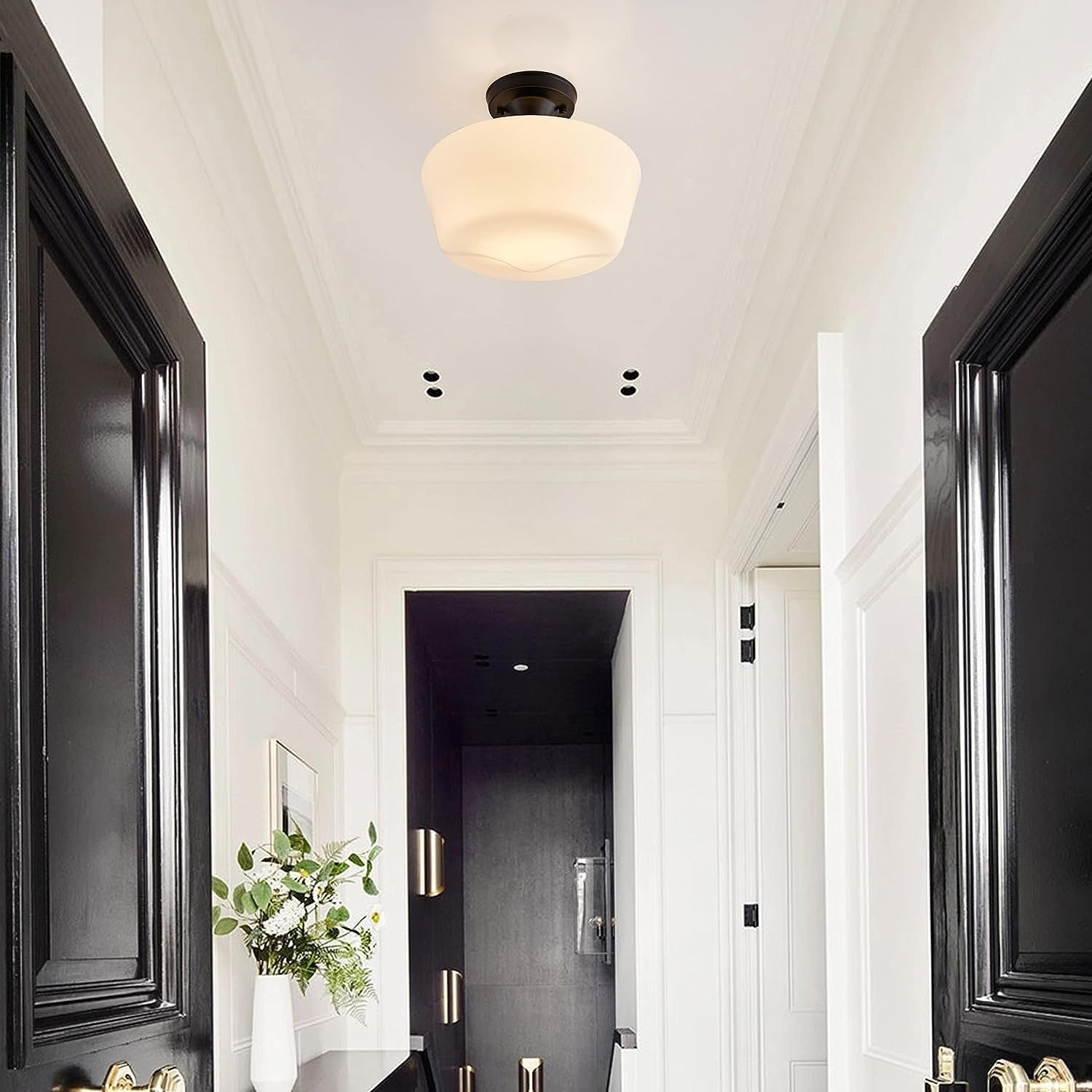 Bauhaus Inspireret Creme Messing | Jern og Glas Design | 30 cm Diameter | Ideel til Gang og Stue | Elegant Skandinavisk Look | Lyskilde E26 | Sort og