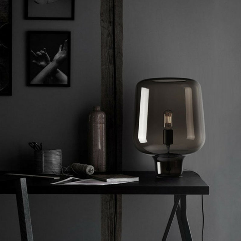 Moderne Lampe | Sort Bordlampe | Glas Kaffefarvet Skærm | Elegant Design | Værelser, Stuer | Holdbart Høj Kvalitet Glas | Kompatibel Med LED