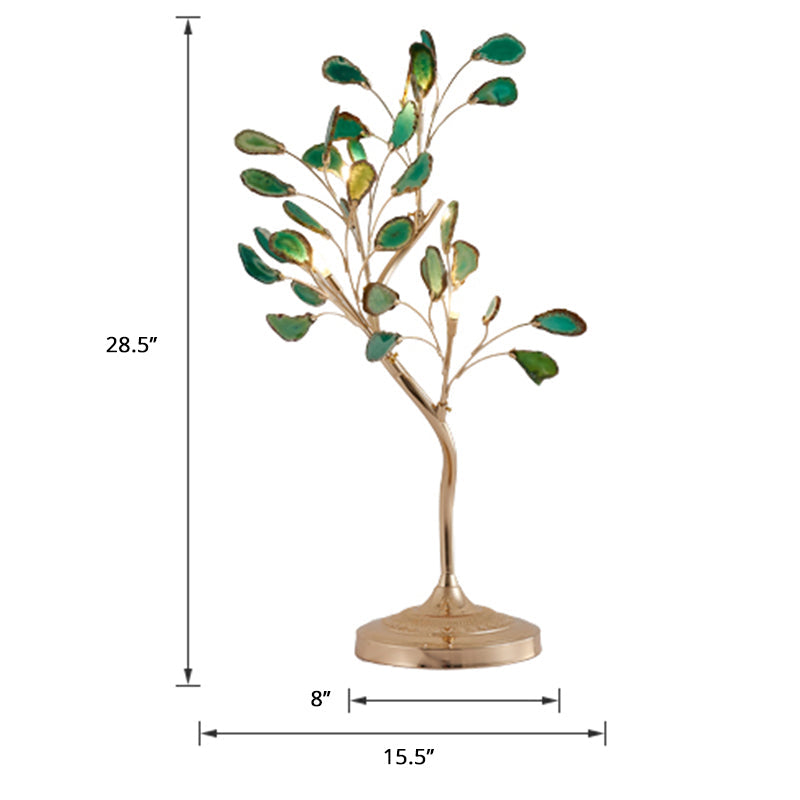 Tree Lever | Bordlampe med Naturlige Agatsten | Moderne Design | 4-lys | Guldbase | H: 71 cm | Blå/Grøn | Perfekt til Soveværelse og Kontor | LED