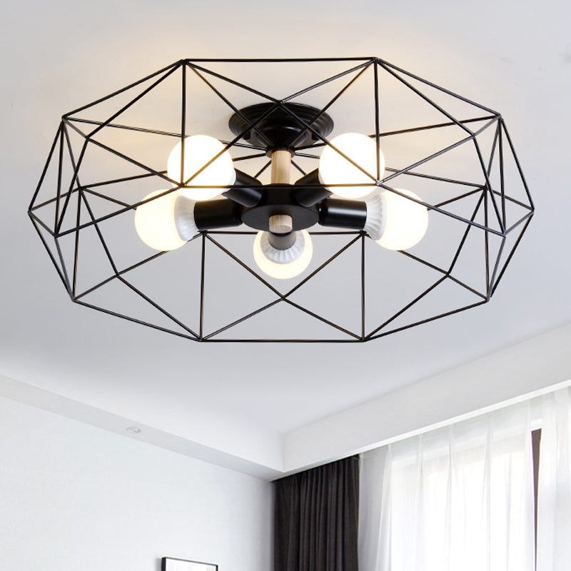 GeoLight loftlampe | Geometrisk design | Metaltrådbur | Sort, hvid, guld | Fås med 3-5 lys | Moderne belysning | Høj kvalitet | Perfekt til ethvert