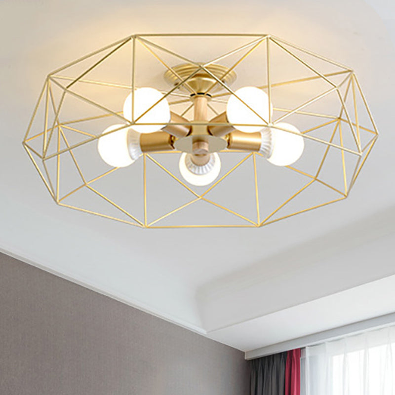 GeoLight loftlampe | Geometrisk design | Metaltrådbur | Sort, hvid, guld | Fås med 3-5 lys | Moderne belysning | Høj kvalitet | Perfekt til ethvert
