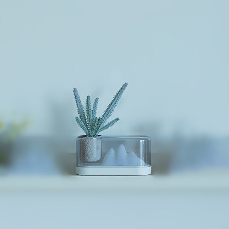 MountainLight | Genopladelig LED lampe | Bjergform med opbevaring | Stilfuld og funktionel | Natbord eller skrivebord | Grå/Hvid/Pink | Varm glød