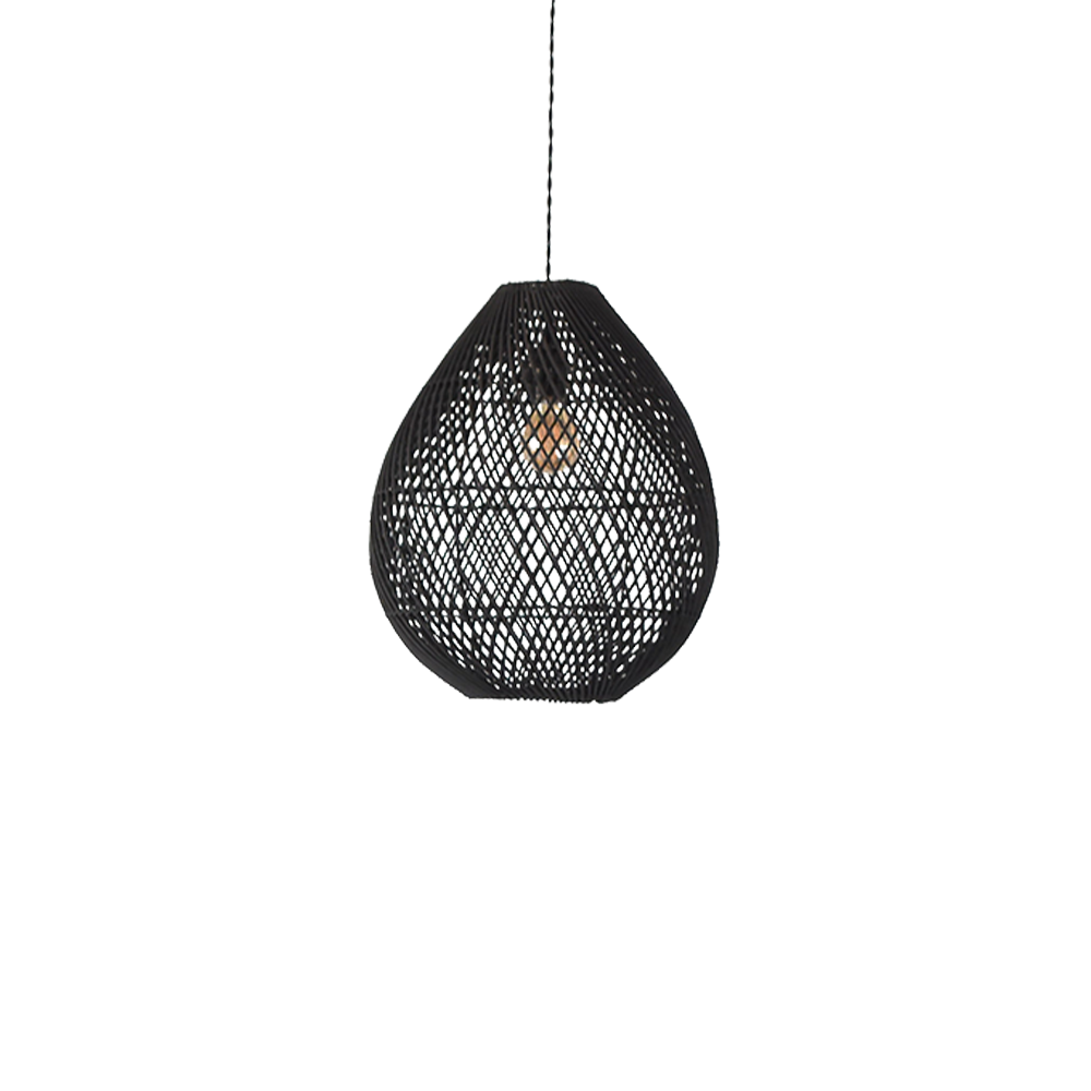 Håndlavet Loftlampe | Sort Rattan Pendel | Naturligt Materiale | E27 | Klassisk Design | 150 cm Tråd | 40W Maksimal Effekt | Ikke Dæmpbar | Samling