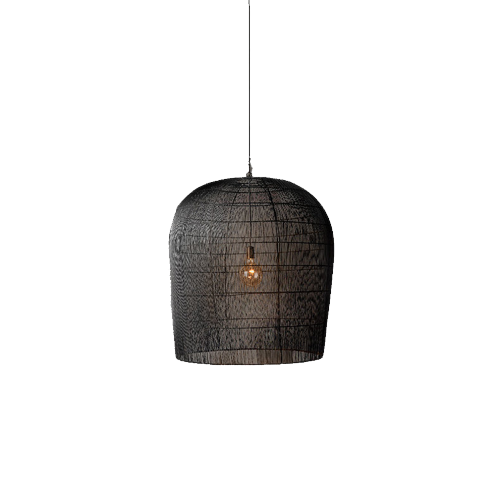 Rund loftlampe | Rattan | Klassisk design | 60W maksimal watt | E27 fatning | Sort/hvid finish | 150 cm ledning | Perfekt til stue og