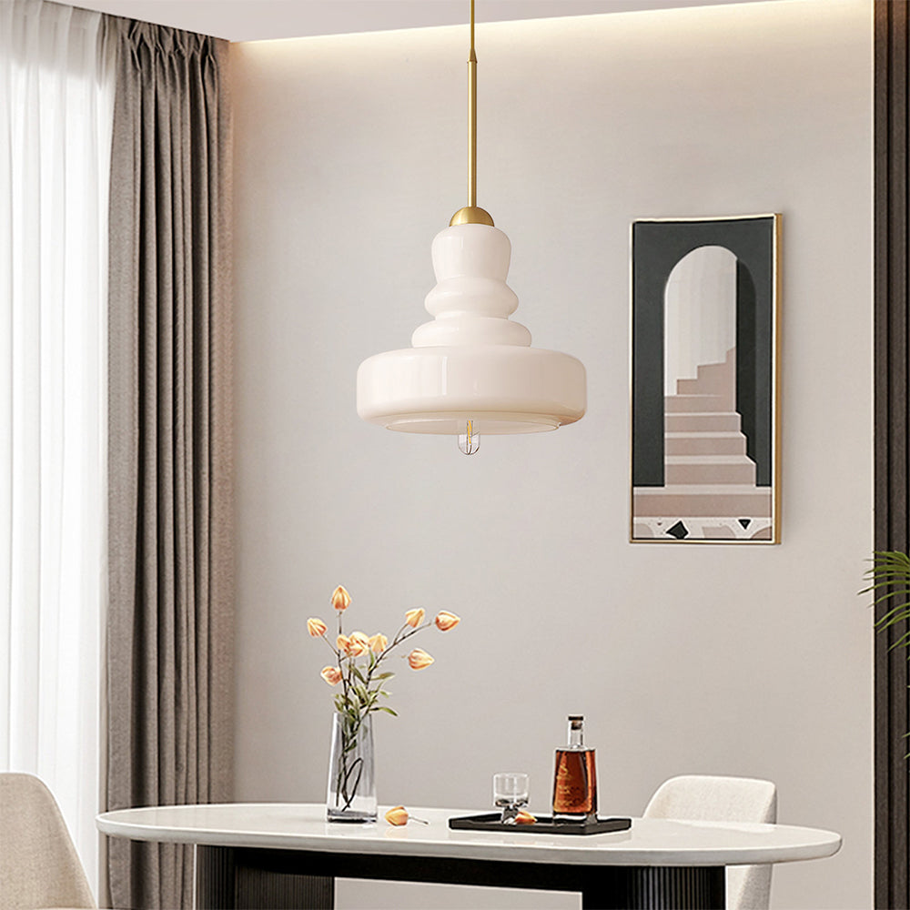 Mila bauhaus loftslampe | Farverig glaskalabas | Justerbar 150 cm | CE UL certificeret | Beige Gul Grøn Hvid Orange | E27 fatning | Glas Messing Jern