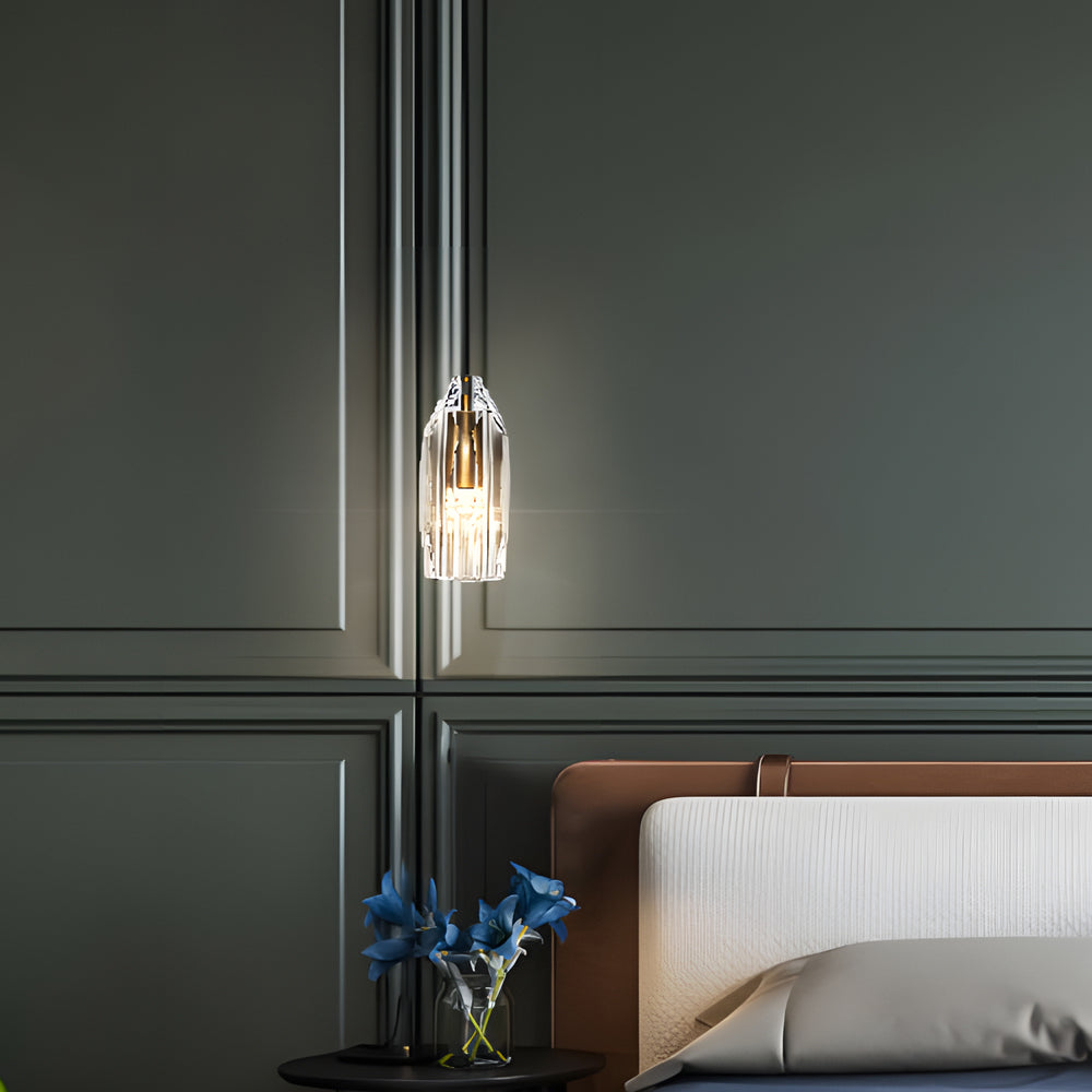 Geometrisk LED loftlampe | Krystaldetaljer | Justerbar højde | Messing og sort finish | Varmt og hvidt lysindstillinger | 12W energieffektiv | Ideel