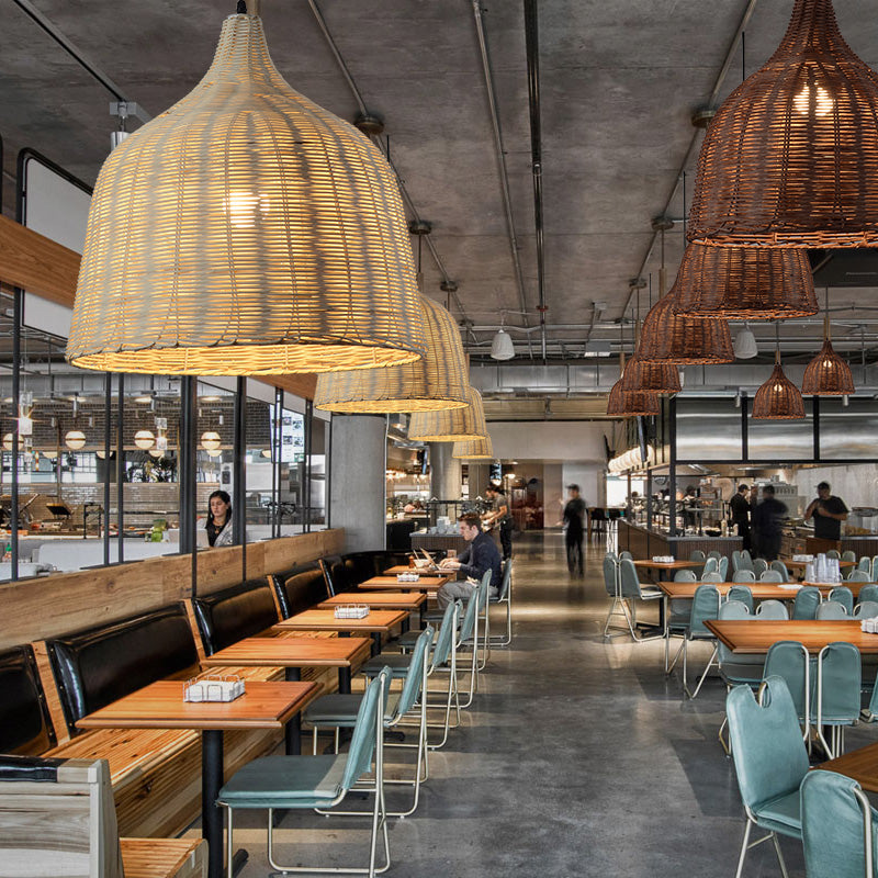 Bambus Rattan Loftpendel | Justerbar Højde | Køkken & Spisebord | E26/E27 Fatning | 25-45 cm Diameter | 150 cm