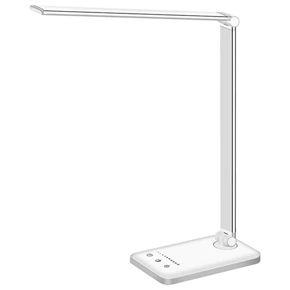 LED-lampe til arbejdsbord | 5 lysindstillinger | USB-opladningsport | Dæmpbar og foldbar | Øjenvenligt design | Moderne stil | Sort eller hvid finish