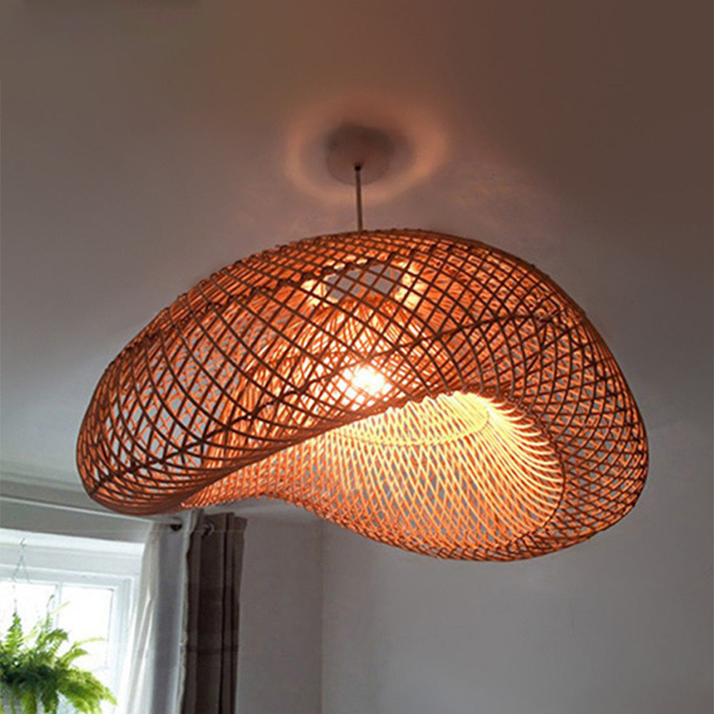 Bauhaus-inspireret loftlampe | Håndlavet skyformet design | Rattan & Jern | Elegant belysning til moderne hjem | E27 fatning | Høj kvalitet detaljer