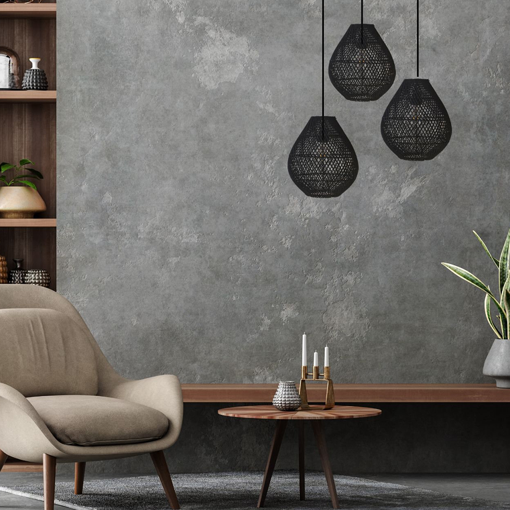 Håndlavet Loftlampe | Sort Rattan Pendel | Naturligt Materiale | E27 | Klassisk Design | 150 cm Tråd | 40W Maksimal Effekt | Ikke Dæmpbar | Samling