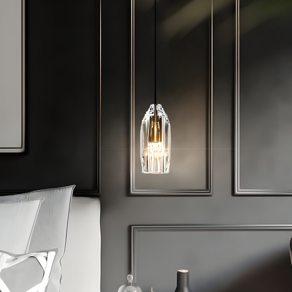 Geometrisk LED loftlampe | Krystaldetaljer | Justerbar højde | Messing og sort finish | Varmt og hvidt lysindstillinger | 12W energieffektiv | Ideel