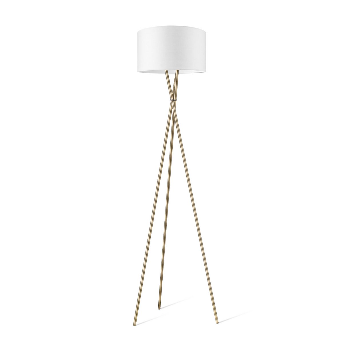 Messinggulvlampe | Hvid stofskærm | Moderne design | Til stue eller kontor | 166 cm høj | Kompatibel med E27 LED | Home Sweet