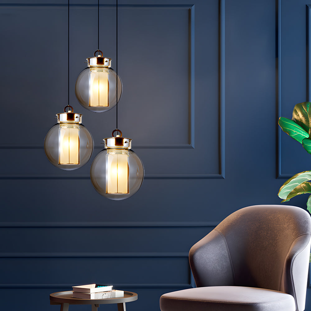 Håndlavet | Ravfarvet Glaspendel | Justerbar Wire | Postmoderne Stil | E27 Fatning | Varmhvidt Lys 3000K | Ideelt til Soveværelse | Stue | Køkken