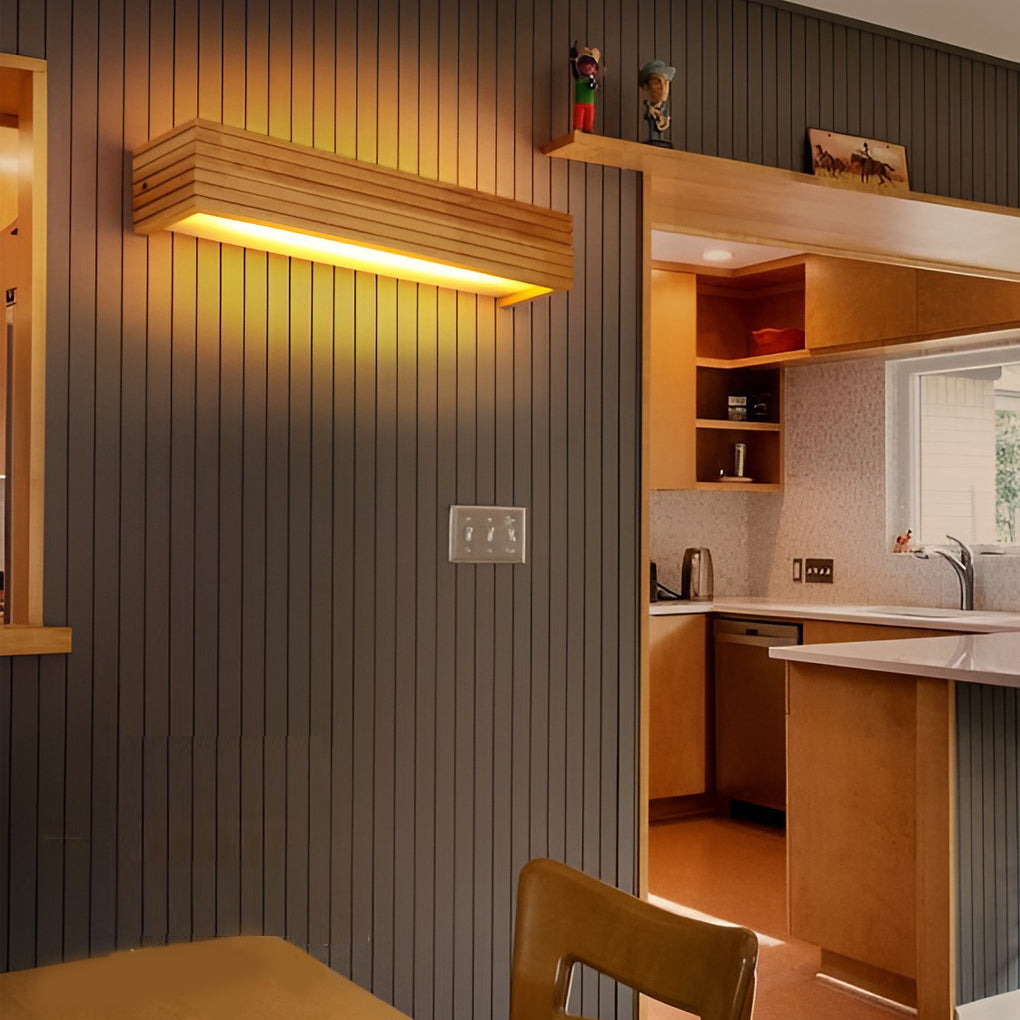 NordicLux | Vandtæt LED væglampe | IP65 | Trædesign | Spejlbelysning | 30x10x5 cm | Varm hvid 3000K | Energibesparende lys | Modern skandinavisk stil