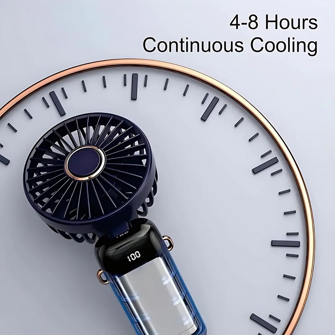Mini bærbar ventilator | Genopladelig med Type-C | 5 hastigheder | 5000mAh batteri | Tyst og justerbar | LED-skærm | Perfekt til hjem, kontor og