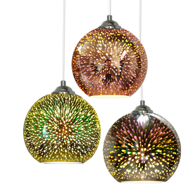 Flerfarvet 3D Glas Pendellampe | Skaber Firework-lignende Effekt | 1 Lyskilde | Moderne Indretning | Høj Kvalitet Glas og Metal | E27