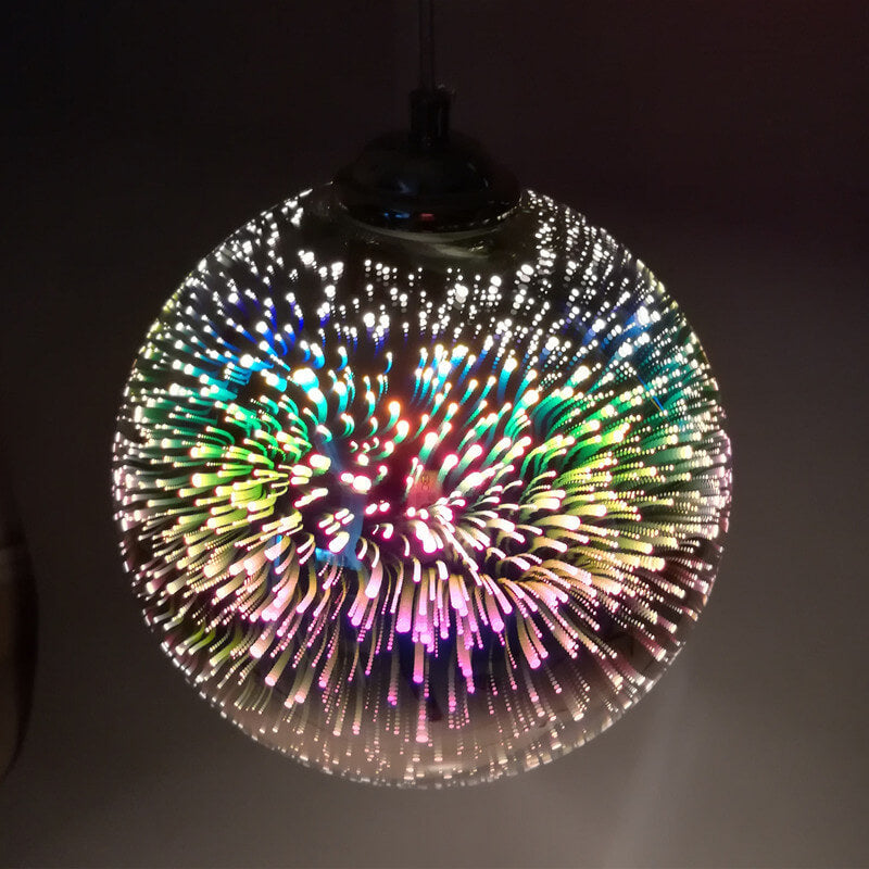 Flerfarvet 3D Glas Pendellampe | Skaber Firework-lignende Effekt | 1 Lyskilde | Moderne Indretning | Høj Kvalitet Glas og Metal | E27