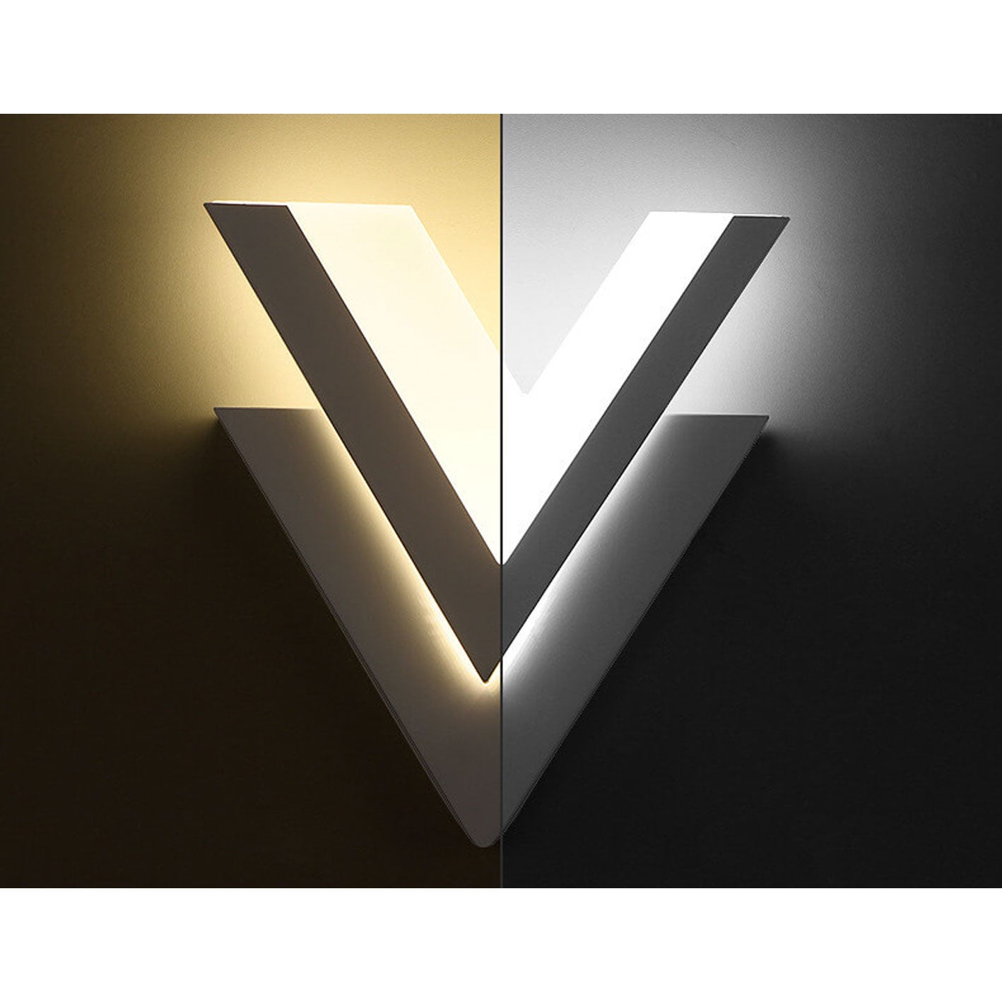 Moderne LED V-formet vægbelysning | Justerbar Farvetemperatur | Energieffektiv 12W | 1200 Lumens | Hvid Akryl og Jern | Til Soveværelse og Stue