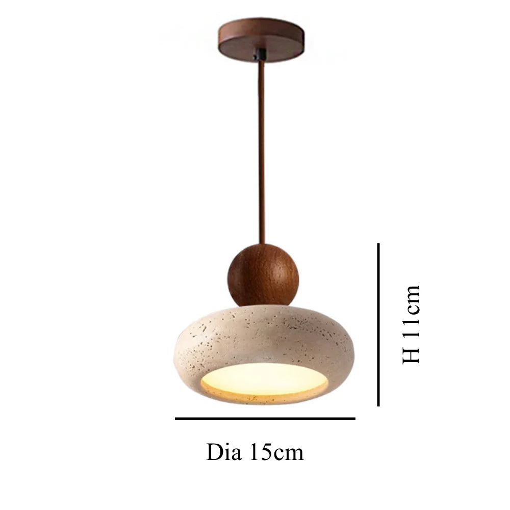Alvione Bauhaus Lampe | Natursten Travertin | Moderne Design | LED Lys | Træbase | Varm
