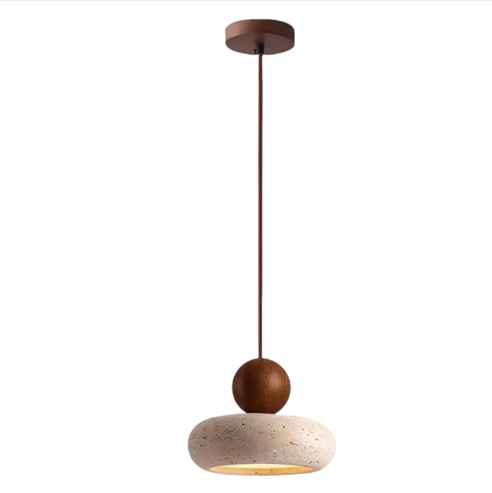 Alvione Bauhaus Lampe | Natursten Travertin | Moderne Design | LED Lys | Træbase | Varm