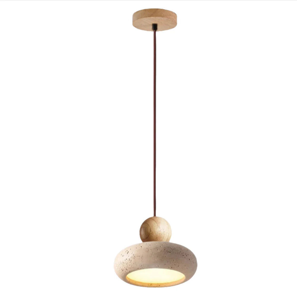 Alvione Bauhaus Lampe | Natursten Travertin | Moderne Design | LED Lys | Træbase | Varm