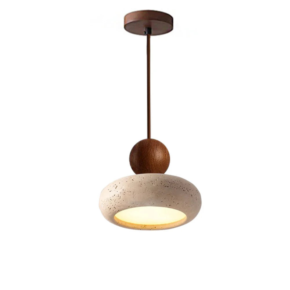 Alvione Bauhaus Lampe | Natursten Travertin | Moderne Design | LED Lys | Træbase | Varm