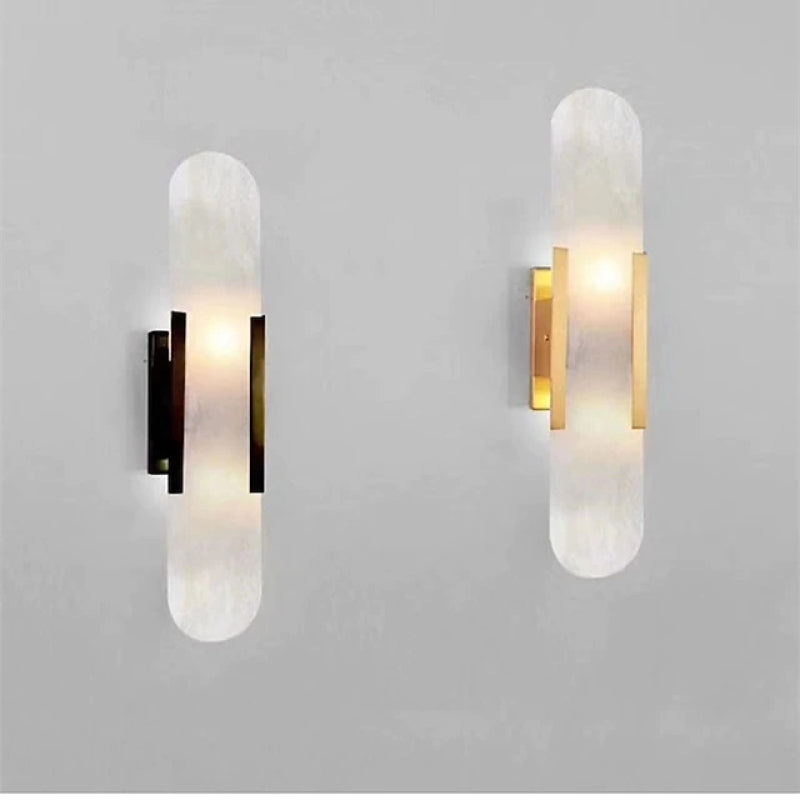 Chan LED Væglampe | Elegant Sort/Guld Design | Metal & Dolomit Materiale | Perfekt til Spisestue/Soveværelse | Moderne & Luksuriøst