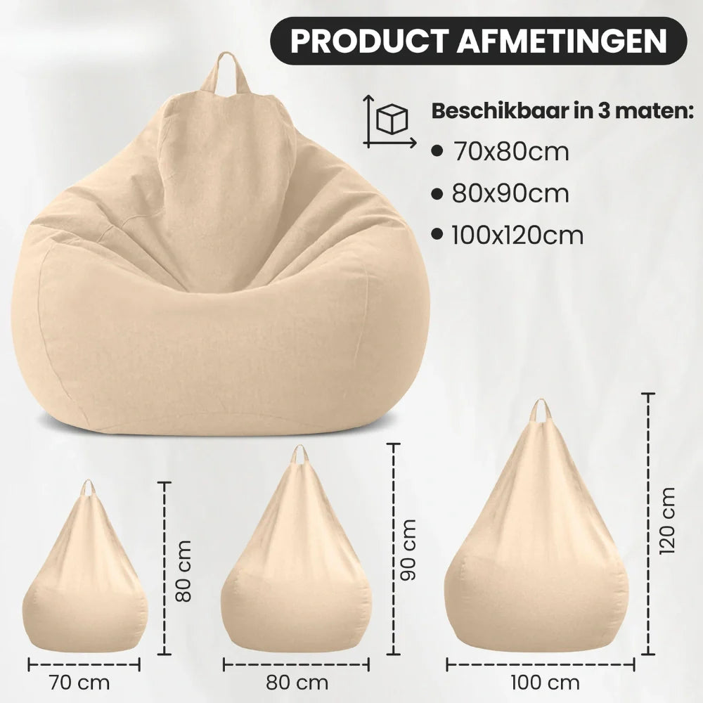 Sækkestol i Premium Linned | Ergonomisk Design | Komfortabel Høj Kvalitets Fyld | Aftageligt og Vaskbart Betræk | Fås i 16 Farver og Flere Størrelser