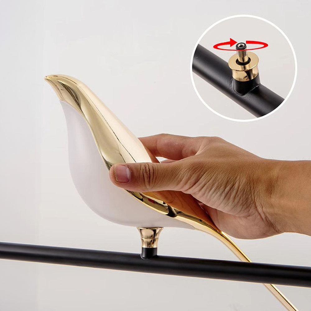 Hængelampe | Creative Birds LED Guirlande | Fuglemotiv | Justerbar længde | Guld | 30cm - 121cm Diameter | Metal + Akryl | Indbygget LED | Spisestue,