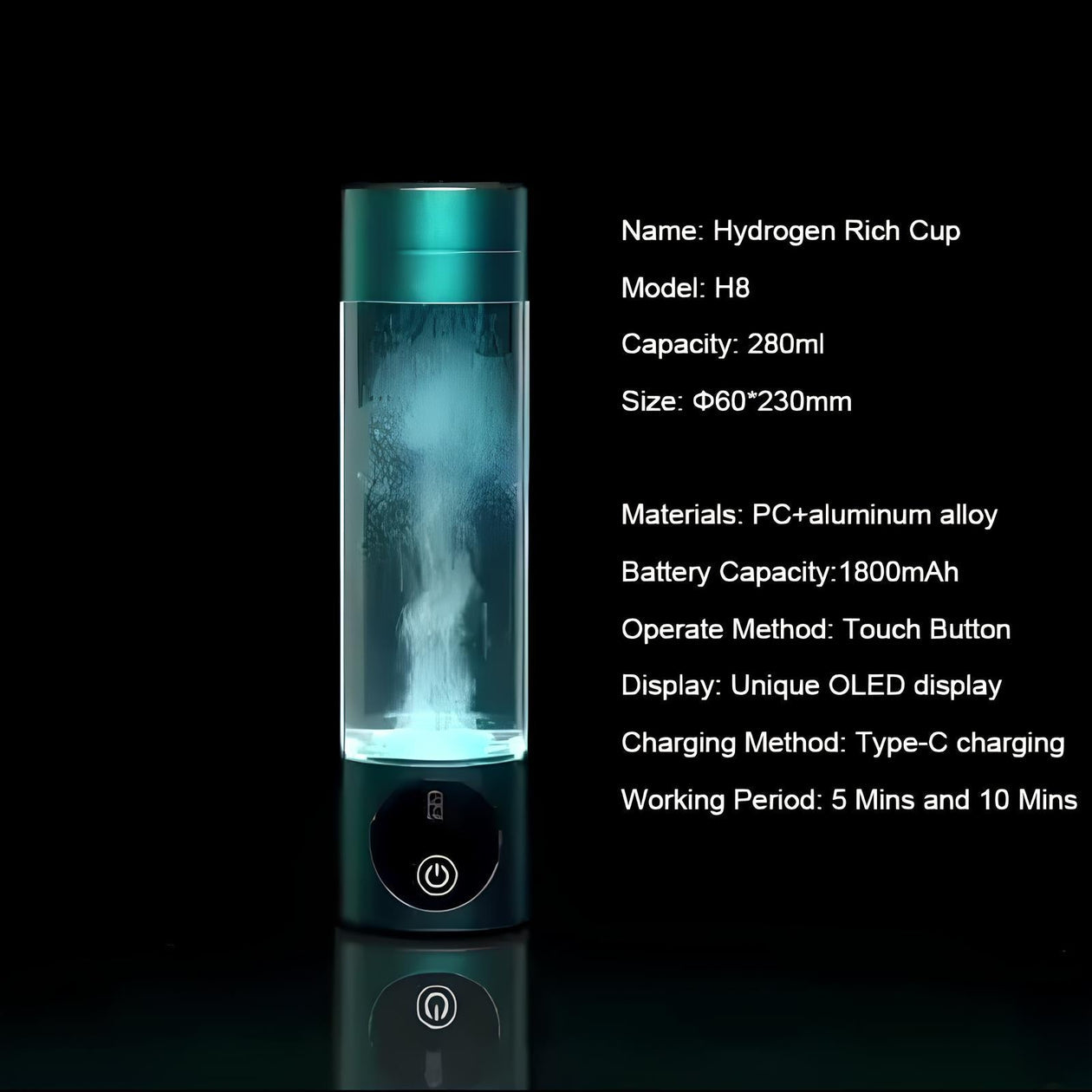 Avanceret Hydrogenvandflaske | SPE PEM Teknologi | Rechargeable | OLED Display | Antioxidant Effekt | Hjem & Rejser | Kompatibel Adapter | BPA-fri