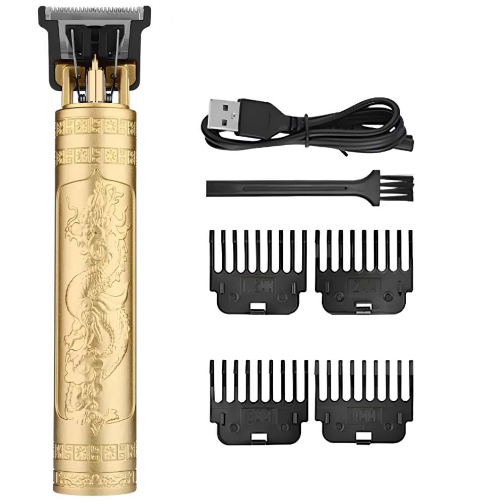 Dragon Design Hårtrimmer | Stærk Rotationsmotor | Præcisionstrimmer | 4 Distanskamme | Hurtig Opladning | 45 Minutters Brug | Letvægt | Stilfuld