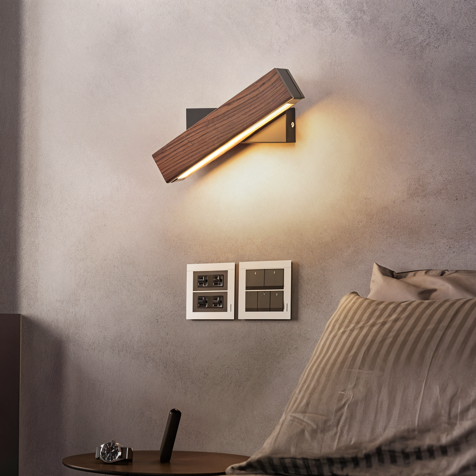 TwistLED | Træ LED-væglampe | 360° Roterbar | Minimalistisk og Elegant Design | Øjenvenligt Diffust Lys | Holdbar og Ridsefast | Energieffektiv