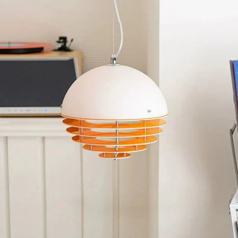 Hrafen Loftlampe | Glas Pendel | Unik Dome Design | Orange og Hvid | Elegant Atmosfære | E27 Fatning | Moderne Belysning | Akryl og Metal | 110-240V