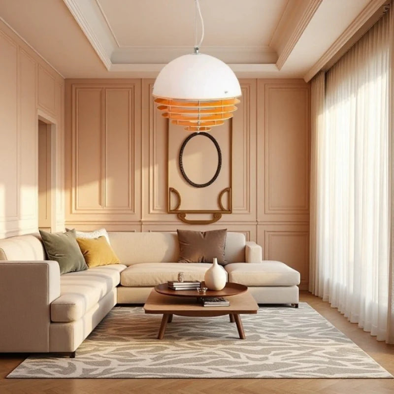 Hrafen Loftlampe | Glas Pendel | Unik Dome Design | Orange og Hvid | Elegant Atmosfære | E27 Fatning | Moderne Belysning | Akryl og Metal | 110-240V