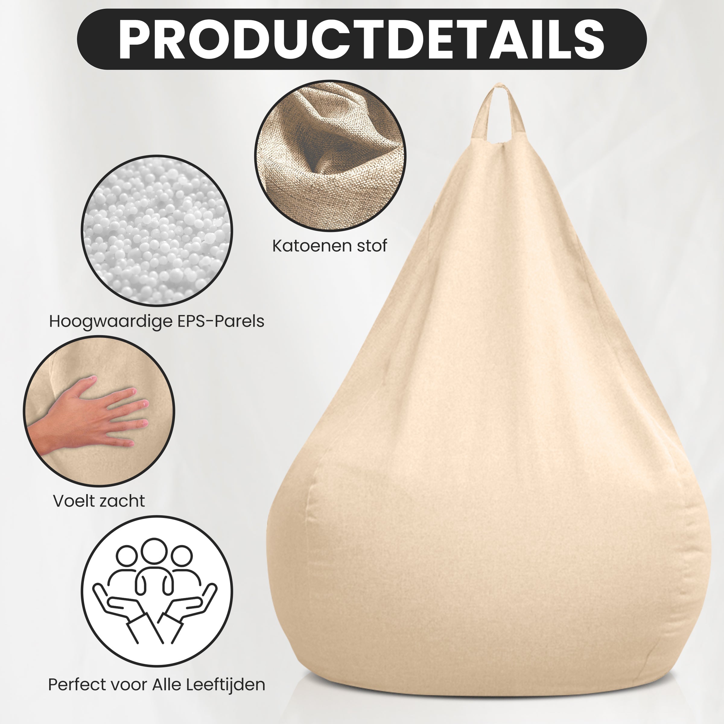 Sækkestol i Premium Linned | Ergonomisk Design | Komfortabel Høj Kvalitets Fyld | Aftageligt og Vaskbart Betræk | Fås i 16 Farver og Flere Størrelser