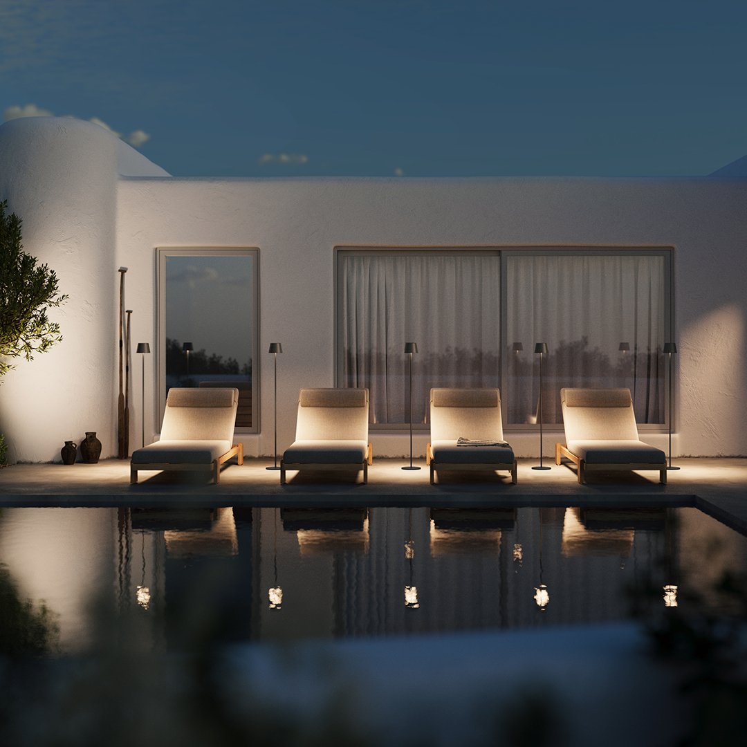 Rilano | Justerbar LED lysstand | Genopladeligt batteri | 10 timer brugstid | Stilrent design | Varm lystemperatur 2700K | Indendørs og udendørs