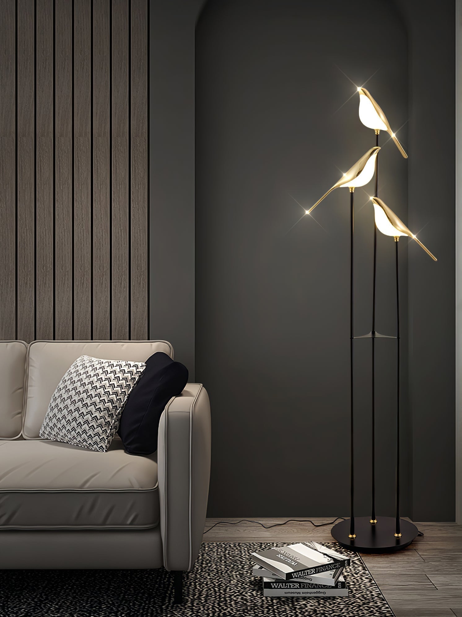 Misterlamp Magpie Perch Kollektion | Gulvlampe | Integreret LED | Minimalistisk design | Sort stativ | Naturinspireret fugleformet pære | Højde 152cm