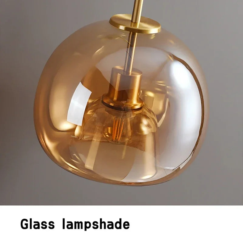 Minimalistisk Glas Loftlampe | Moderne Design | E27 | Kobber & Glas | 29x25 cm / 25x17 cm | Perfekt til Stue & Entre | Let Installation