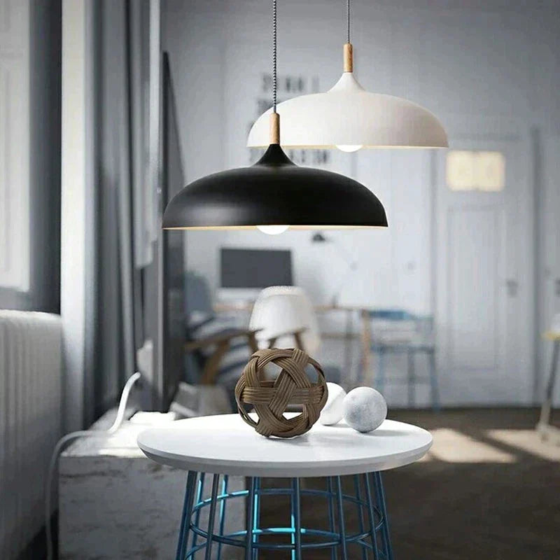 Scandinavisk | Moderne NordicLight Loftlampe | LED E27 | Eg og Jern | Justerbar Længde 100 cm | Varm Hvid | Kølig Hvid | AC110V-220V | Energivenlig
