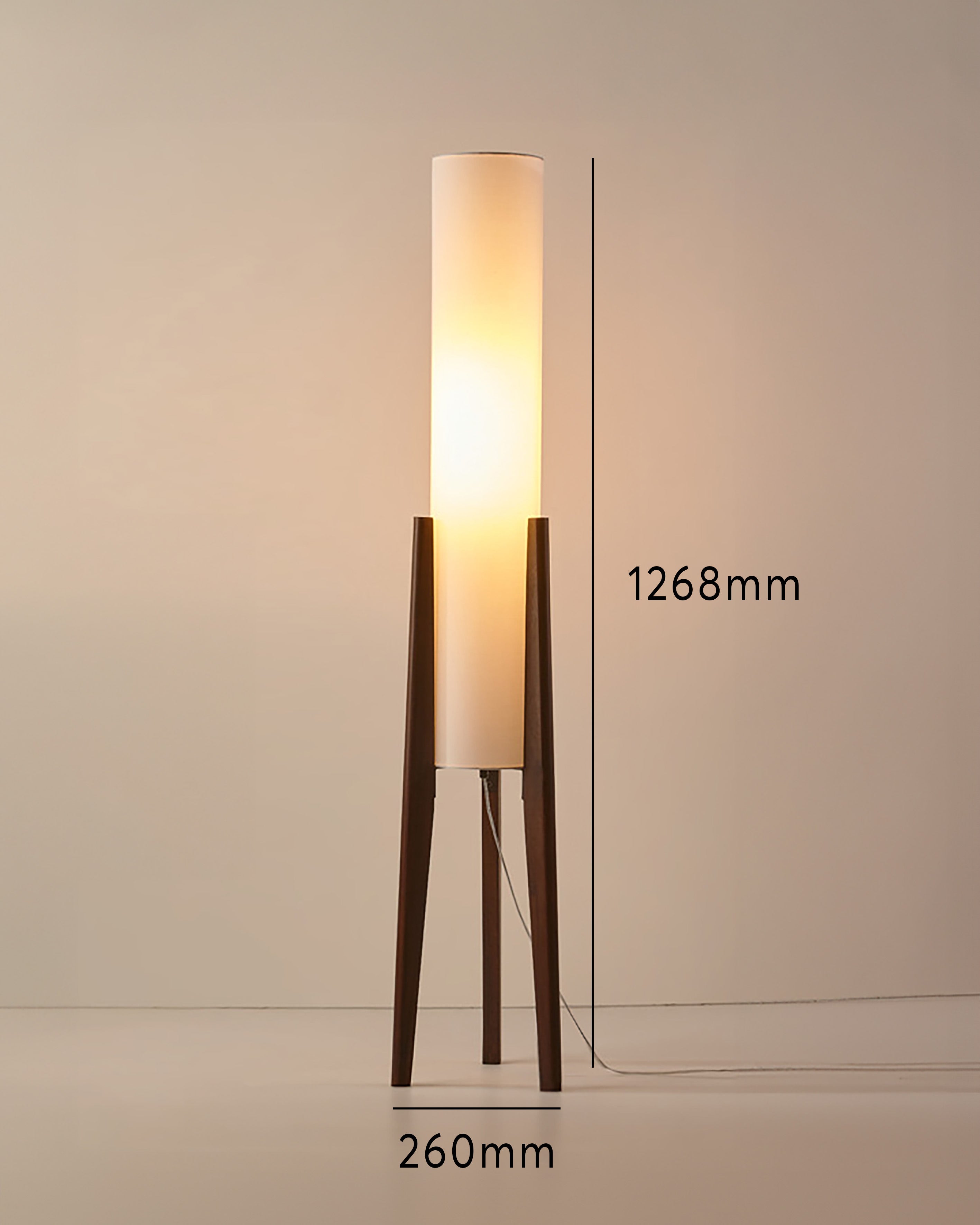 Valnødbund | Skandinavisk gulvlampe | Moderne design | Stofskærm | LED E27 | H126,8 cm | B26 cm | AC