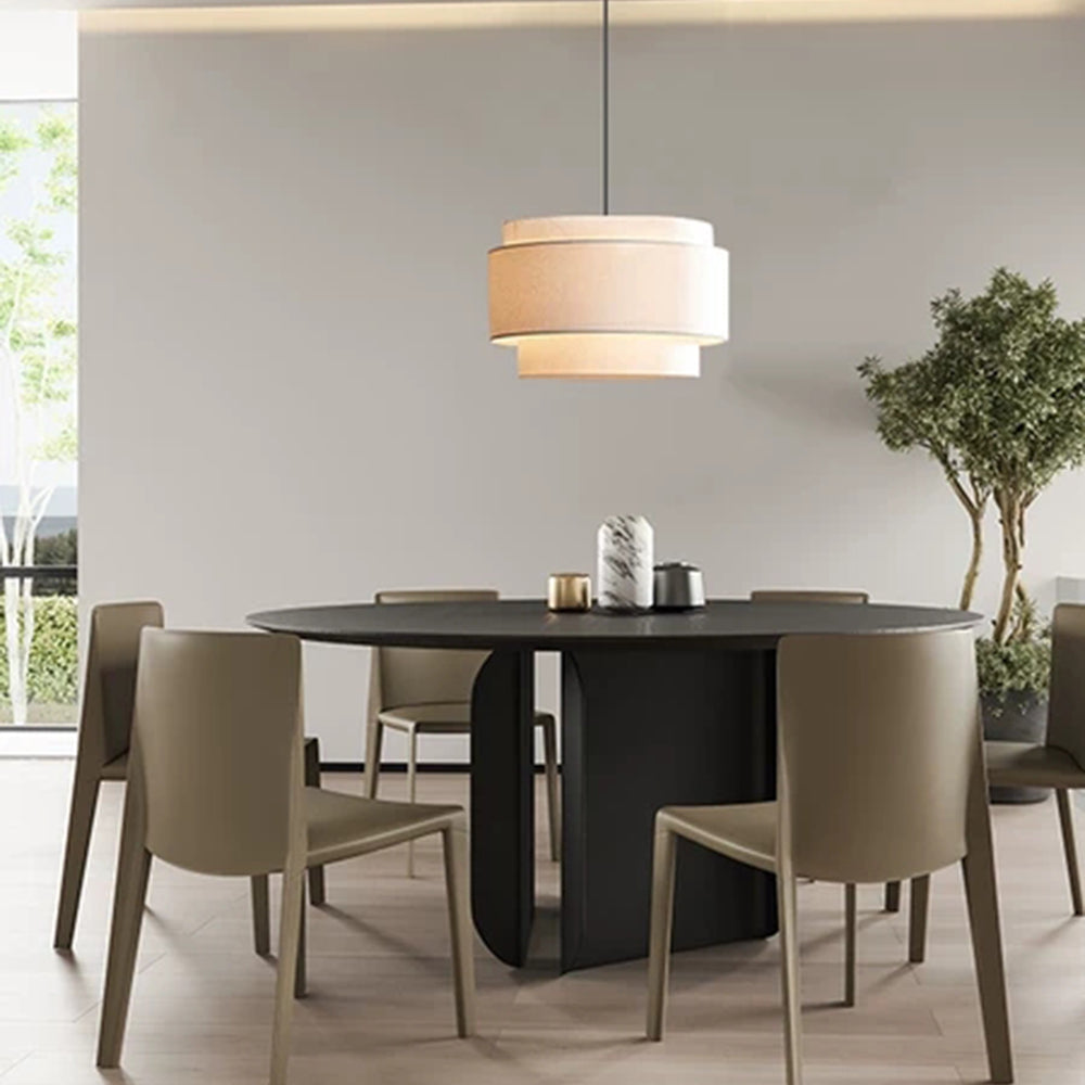 Bauhaus Beige | Lag-på-Lag Hørskærm | Justerbar Højde 150 cm | E26/E27 Fatning | 40W Maks Effekt | Moderne Loftlampeskærm | Til Køkken, Spisestue,