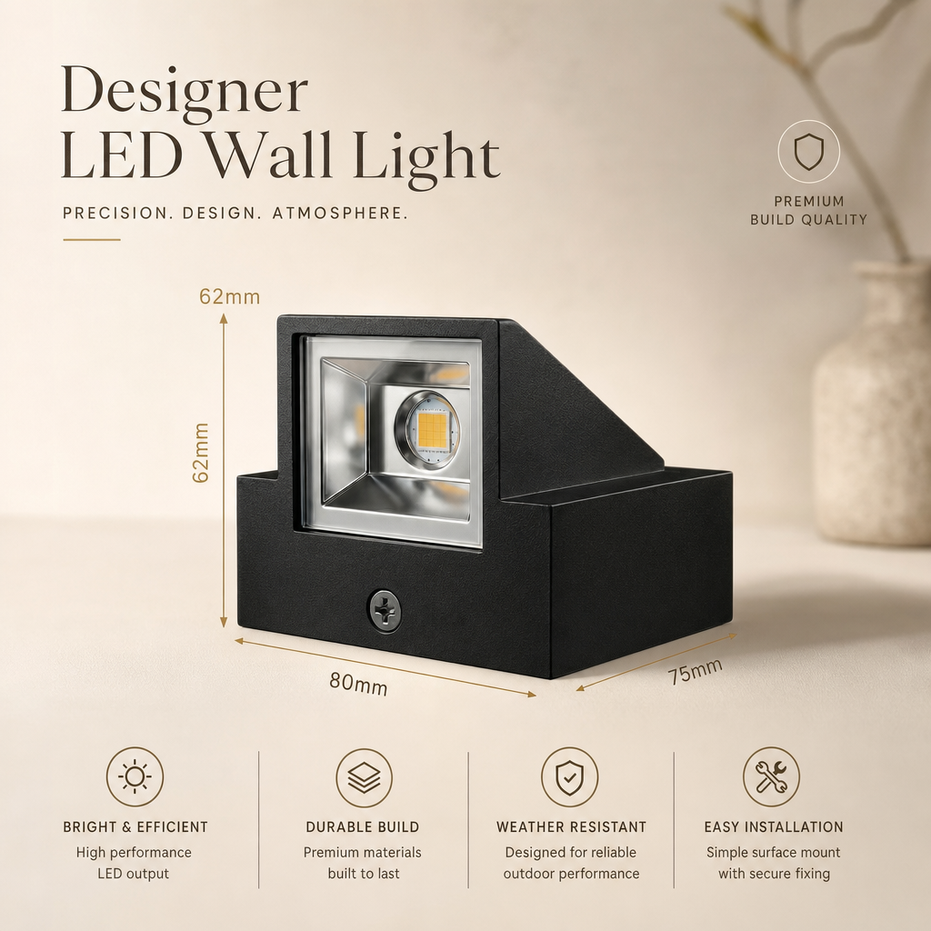 Modern Black Wall Light | IP65 Waterproof Outdoor Aluminum Sconce | Warm & Cool White | 3W LED