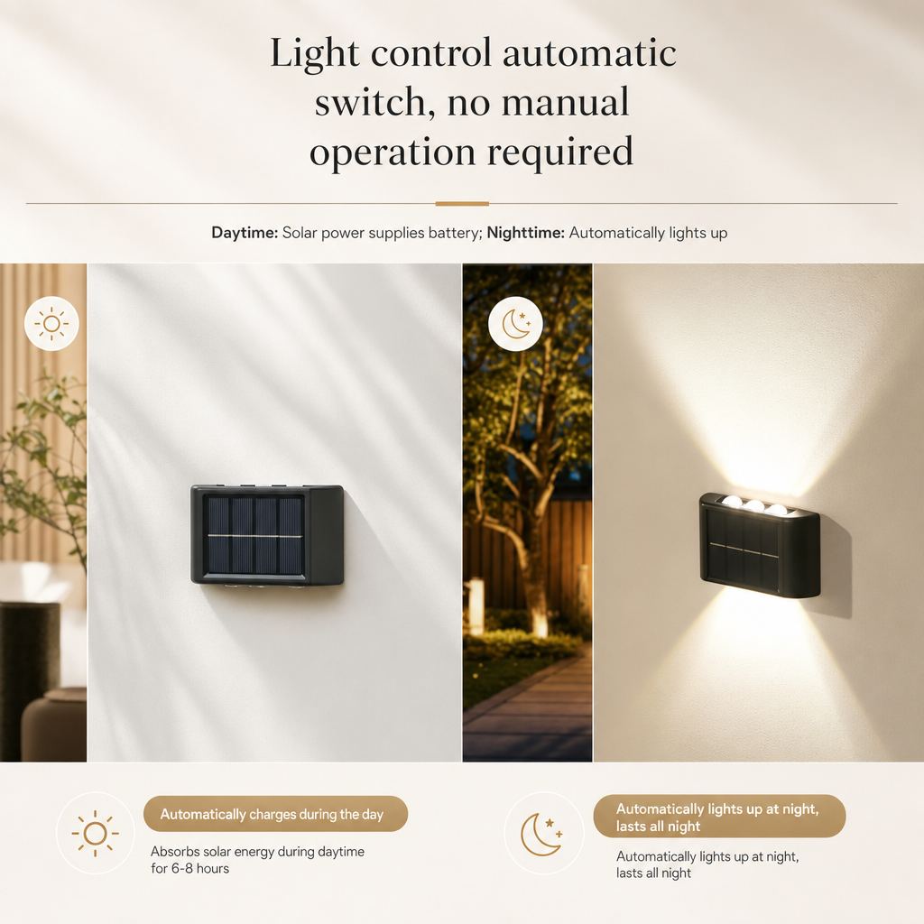 Set of 4 Solar LED Outdoor Wall Lights | Waterproof | Dusk to Dawn | Garden, Porch, Path, Patio Decor